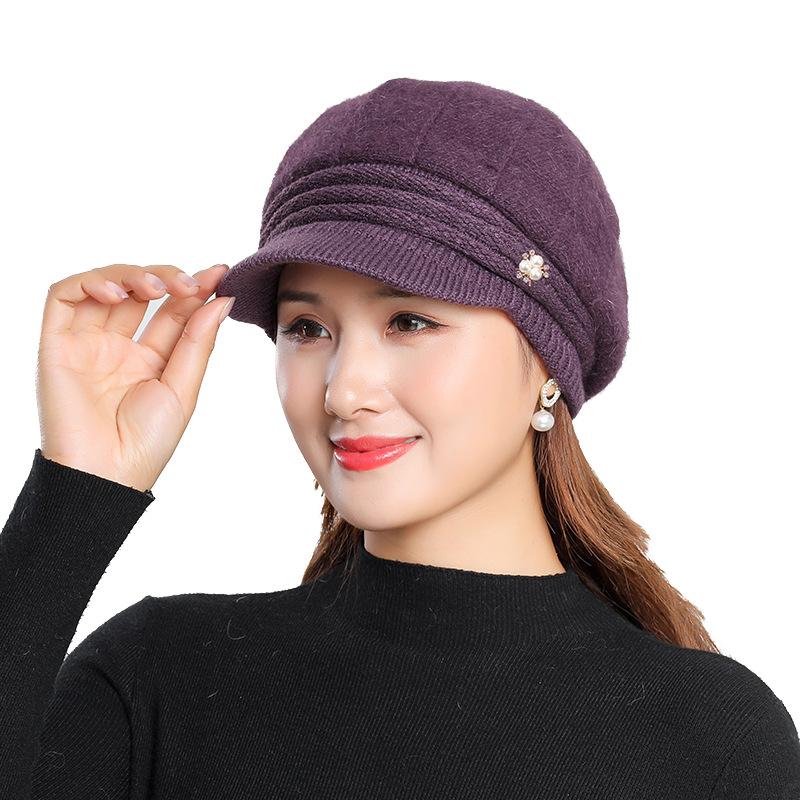 Korean Women's Knitted Solid Color Short Brimmed Duckbill Hat Outdoor Plush Tourist Knitted Beret Hat Trend
