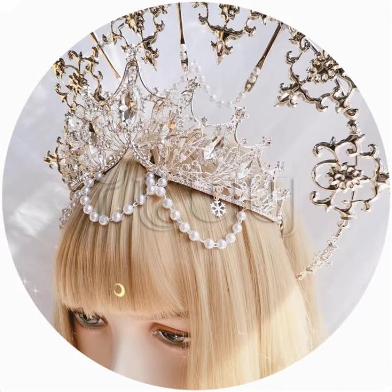 KC Halo Crown Lolita Sun Goddess Virgin Mary Spiked Halo Bride Crown Headpiece Halloween Costume Accessories Baroque Headwear