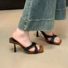 Retro one-word stiletto high heels design sense fashion open-toed cool slippers outside French style