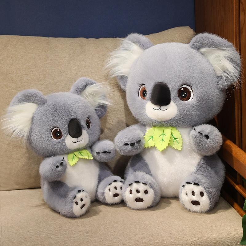 Big Cute Sitting Gray Koala With Leaves Plush Toys Simulation Australia Koala Stuffed Animal Soft Toys For Children Xmas Gifts