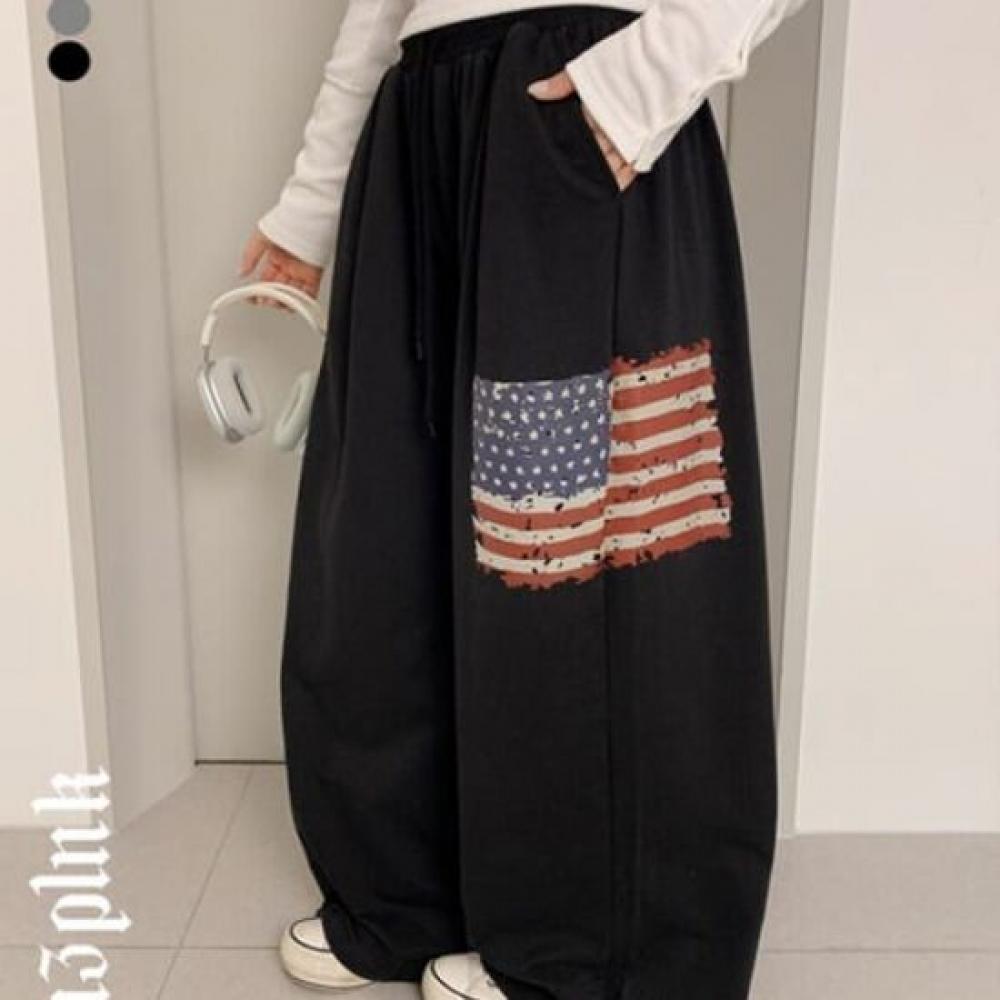The Pink Vintage Printing String Wide Training Pants