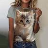 3D Print T Shirt Summer Street Cat Cartoon Tees Fashionable Tee Minimalist Pattern Women's T Shirt Round Neck Short Sleeved Top