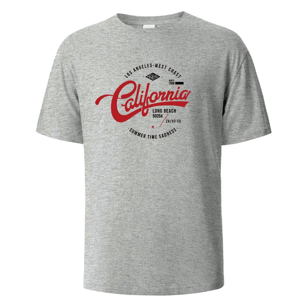 Los Angeles West Coast Printing T-Shirt For Men Wowen 100%Cotton Summer Breathable Short-Sleeved Basic Tops O-neck Oversize Tees