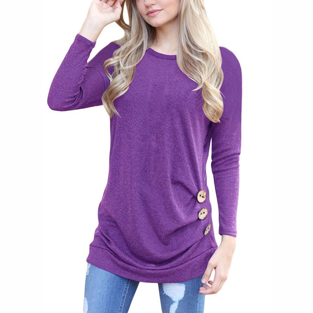 Stylish Long-sleeve Button Detail T-shirt For Women In Various Colors And Sizes