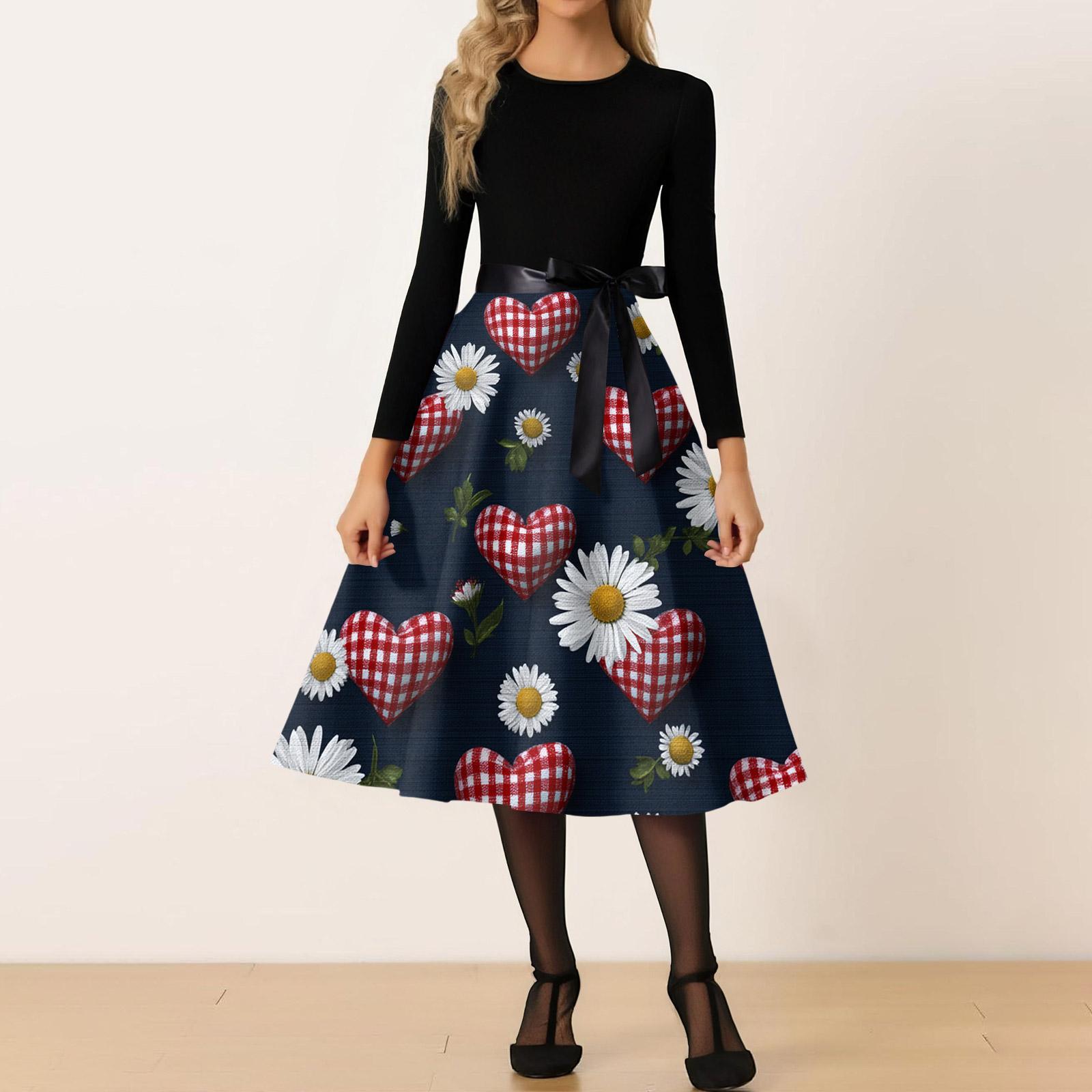

Women s Casual Fashion Round Neck Valentine s Day Printed Retro Dress M фіолетовий