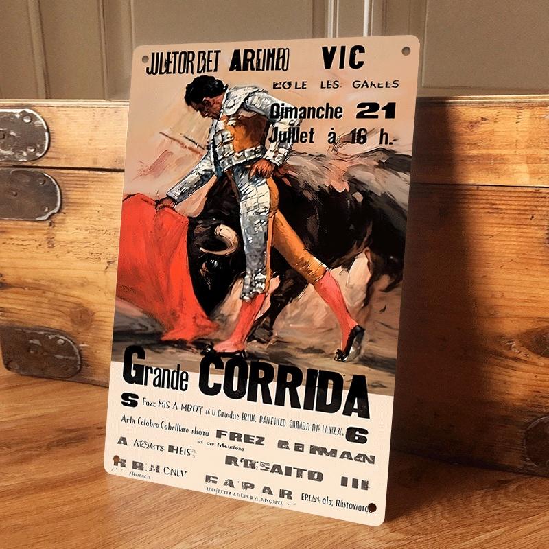 

1 piece: Vintage Spanish bullfighting poster tin painting, living room/bar wall decoration mural, European retro style wrought i (as the picture,20x30cm)