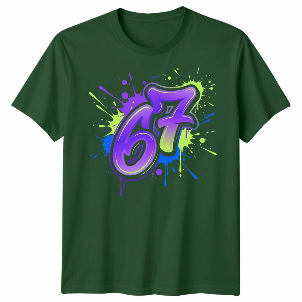 Graffiti 67 Unisex T Shirt Bright Neon Paint Slogan Six Seven Meme Number Day