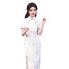 1011 spring and summer new composite lace embroidered lace medium and long cheongsam retro Republic of China style beige and elegant cheongsam