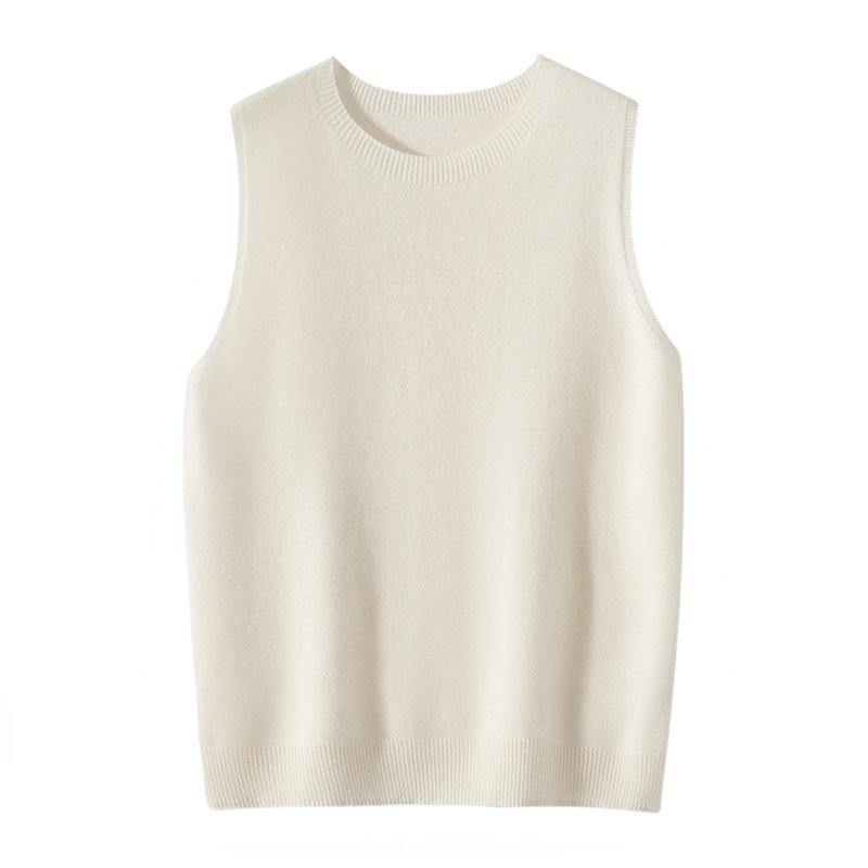Women's 100% Cashmere Sleeveless Knit Camisole - Round Neck Base Layer Sweater.