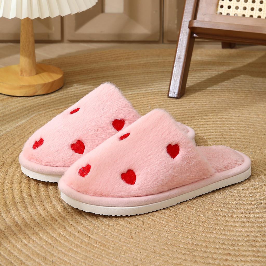 Cotton Slippers for Women, New Indoor Cotton Slippers for Autumn and Winter, Home Fleece Warm Soft-soled Heart-shaped Slippers