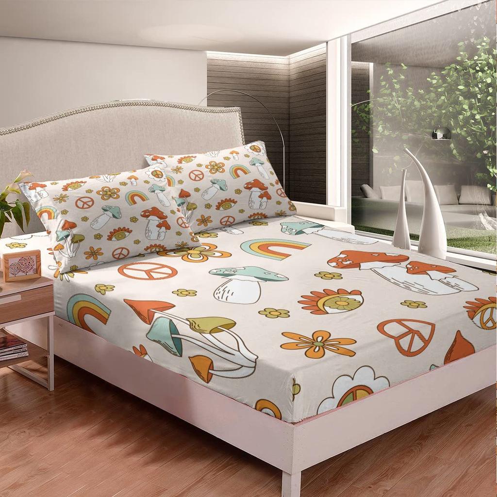 Mushroom Pattern Bed Hat Three-Piece Digital Printing Bed Hat Bedding Set Adult Children