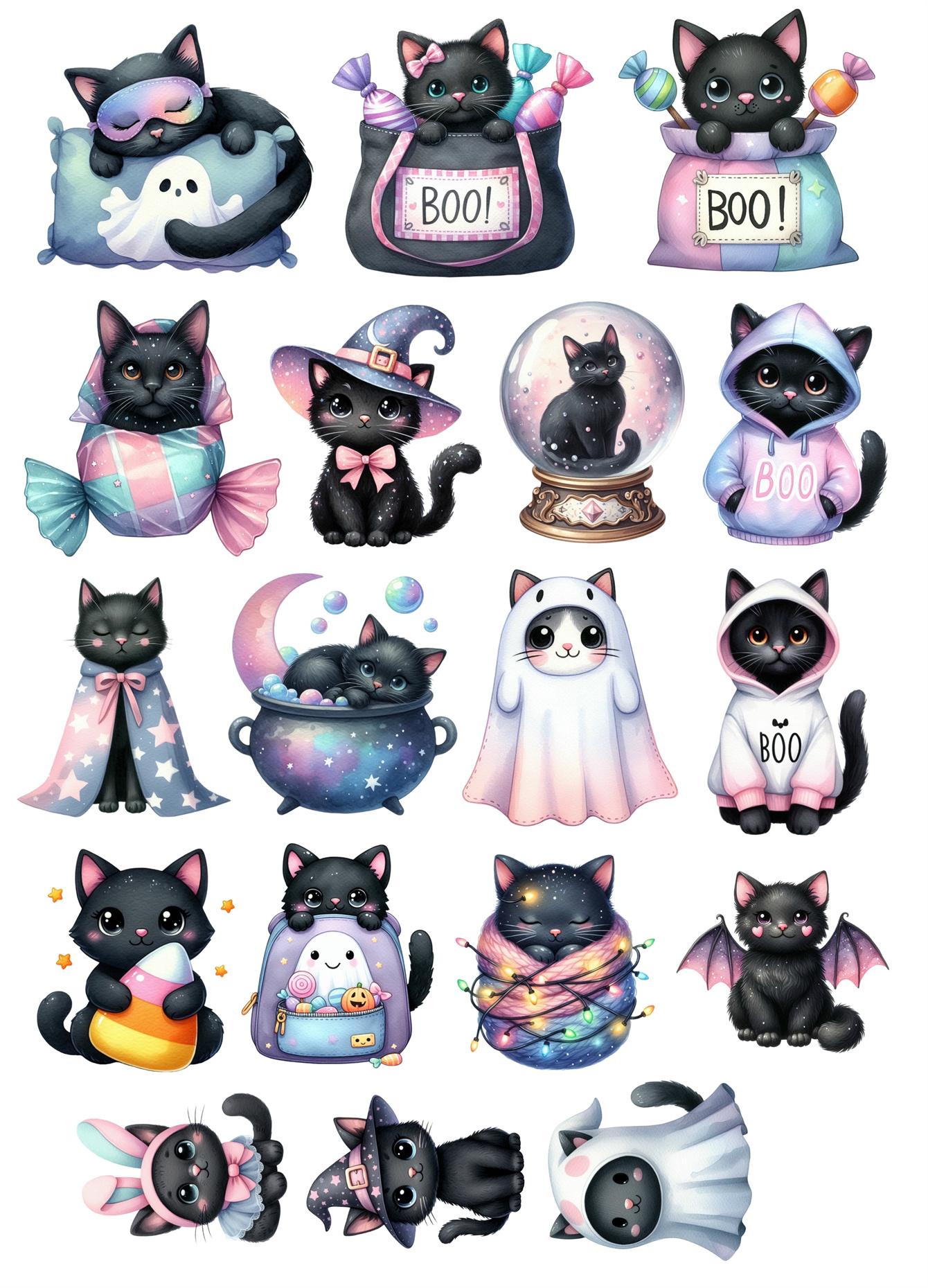 

18PCS Stickers Hand-painted Watercolor cute cat Stickers DIY Scrapbook Diary Project Decoration Vintage journal stationery белый
