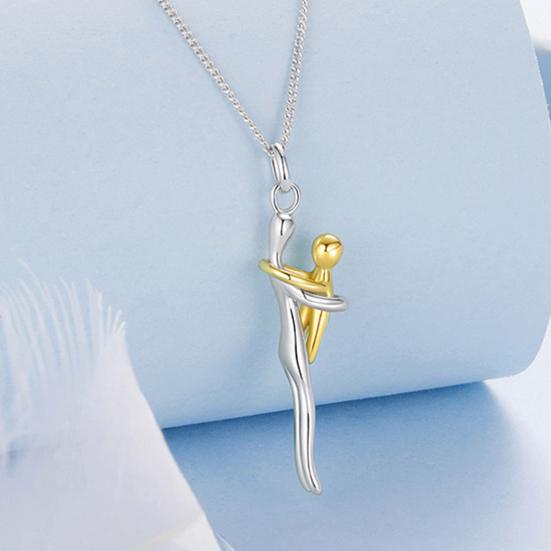 Pendentif Câlin Familial Longueur Dorée Design Émotionnel Collier Bicolore Argenté Chaîne Réglable Collier Mère Enfant
