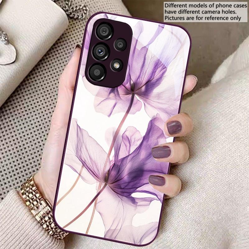 Fleur de Lys Violette Pour Samsung Galaxy S23 Ultra 24 Plus S20 21 FE S25 Ultra A70 A72 73 51 52 53 Coque de Téléphone en Verre Trempé