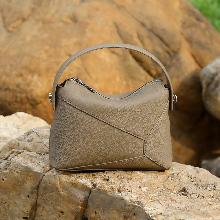 Top-grade Cowhide Leather, Premium Quality, 25 New Geometric Mini Genuine Leather Pillow Bag, Shoulder, Crossbody, and Handbag for Women