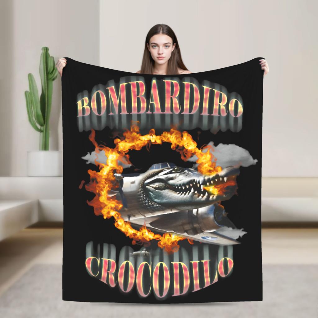 Bombardiro Crocodilo Anime Flannel Blanket Italian Meme Brainrot Custom Throw Blankets for Home 125*100cm Plush Thin Quilt