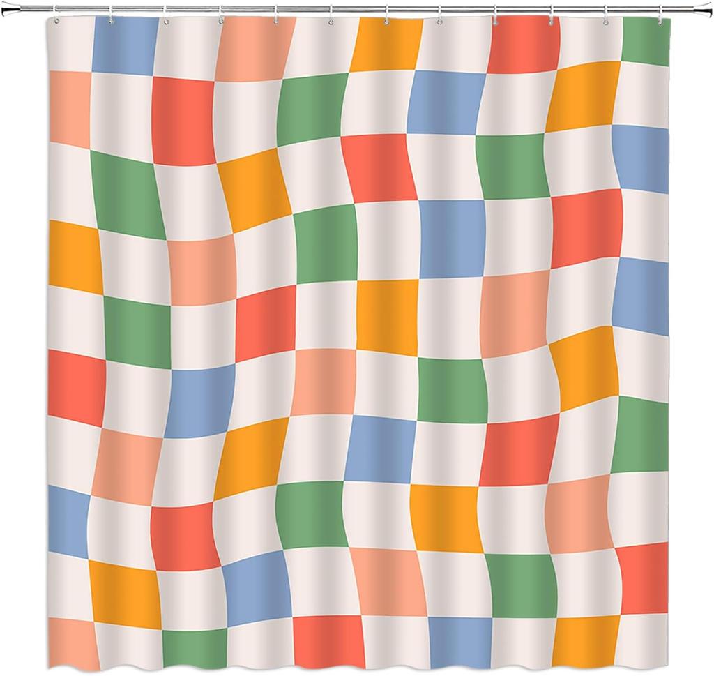 Black and White Checkered Shower Curtain Retro Funky Groovy Aesthetic Abstract Checkerboard 60s 70s Plaid Hippie Home Decor