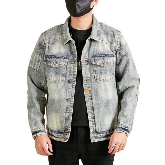 Xintang Men's Distressed Denim Jacket - Trendy Cool Loose Fit Workwear