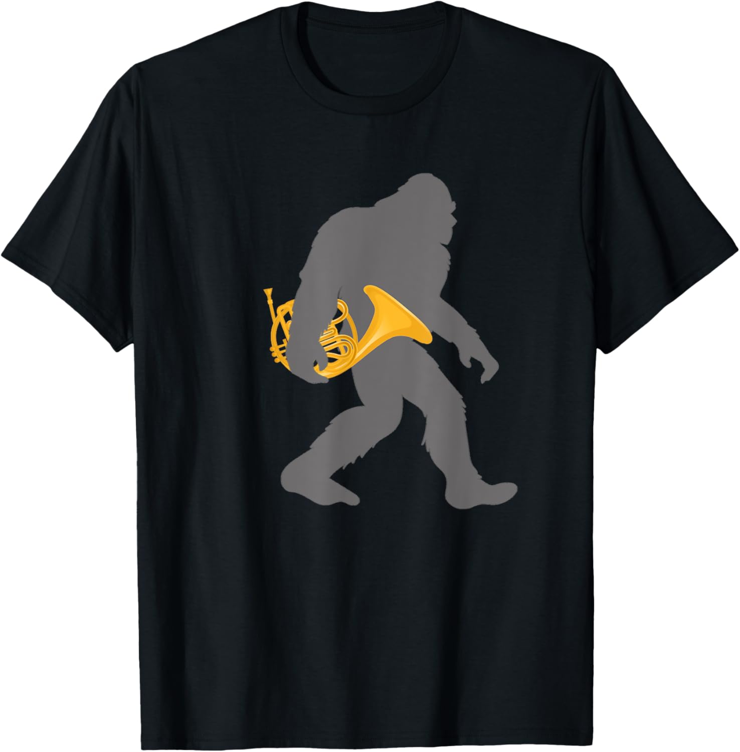 Funny Horn Player Bigfoot Musician with French Horn TShirt Custom Printed Graphic T Shirts Streetwear Clothing Camiseta Hombre S