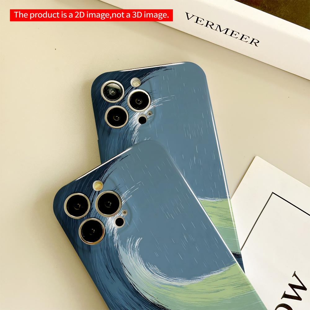 Curling Wave in Rainy Blue All inclusive film hard phone case, compatible with iPhone 18 Pro Max 17 16 15 14 13 12 11