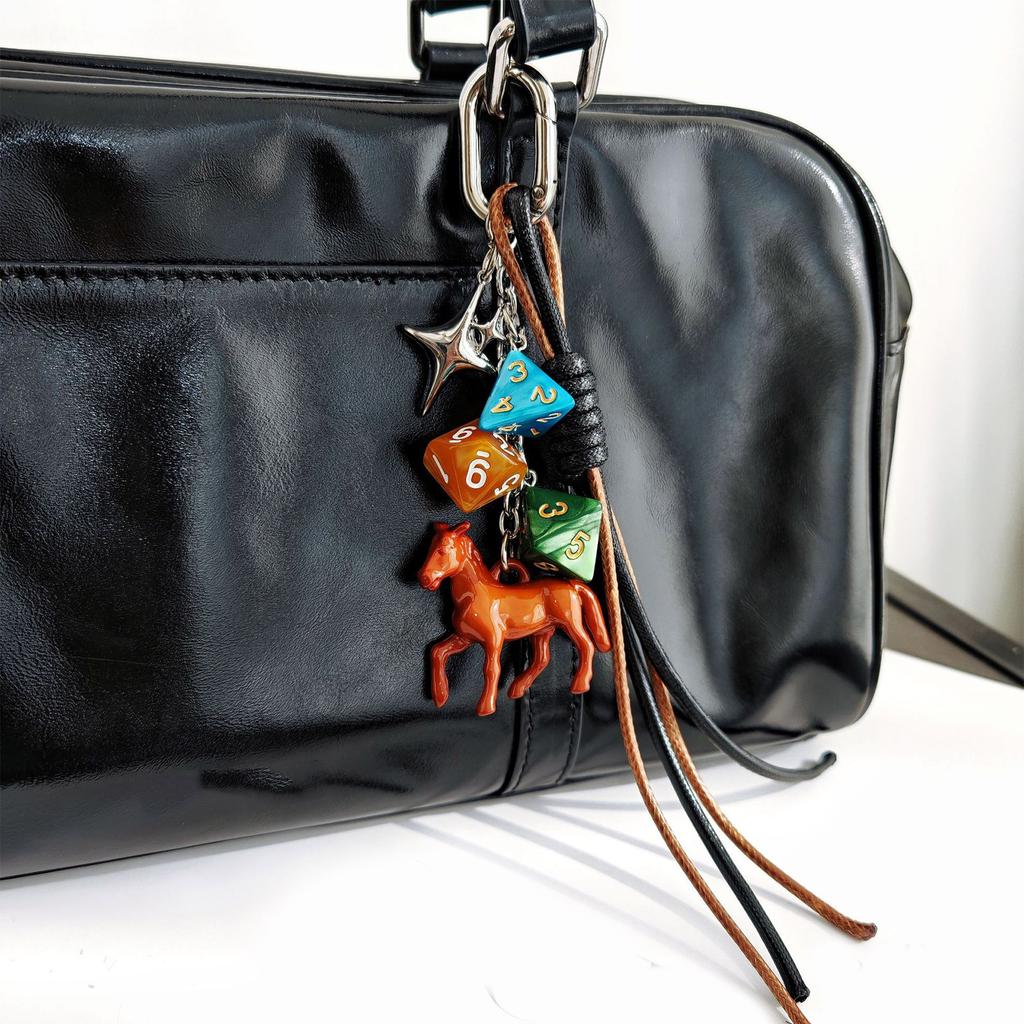 Stylish Weaving Rope Keyring 3D Dices and Horse Keychain Handmade Bag Pendant Accessories for Fashion Enthusiasts