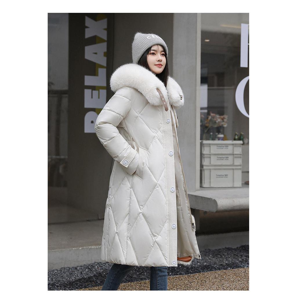 Slim-fit Big Fur Collar Mid-length Over-the-knee Padded Jacket Thickened Jacket