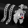 Trendy Iced Cartoon Rabbit Elf Pendant Alloy Gold Cuban Link Chain Unisex Hip Hop Crystal Rhinestone Rappers Enamel Design
