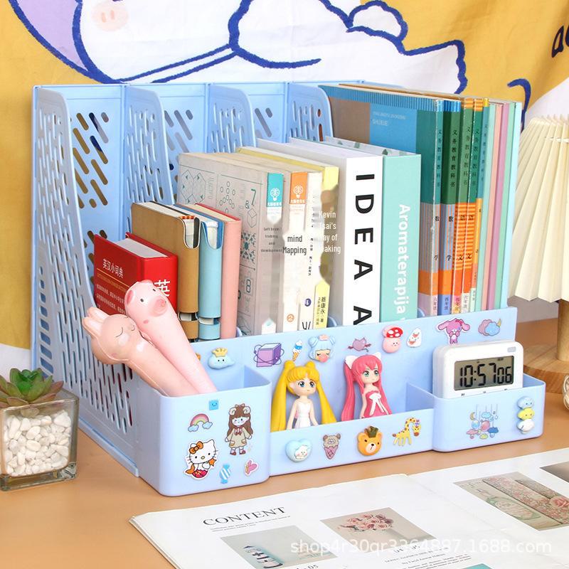 "Office Desk Organizer: File Rack, Basket, Folder Tray, Student Book Stand"