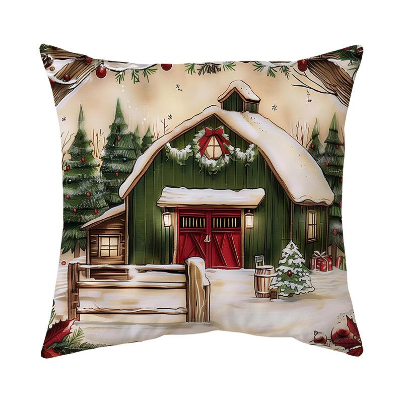 New Christmas Pillow Cover Super Soft Short Plush Printed Sofa Decorative Cushion Cover Home Cushion