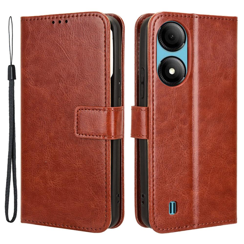 

For ZTE Blade A33S Case Magnetic Clasp Leather Phone Wallet Cover Brown