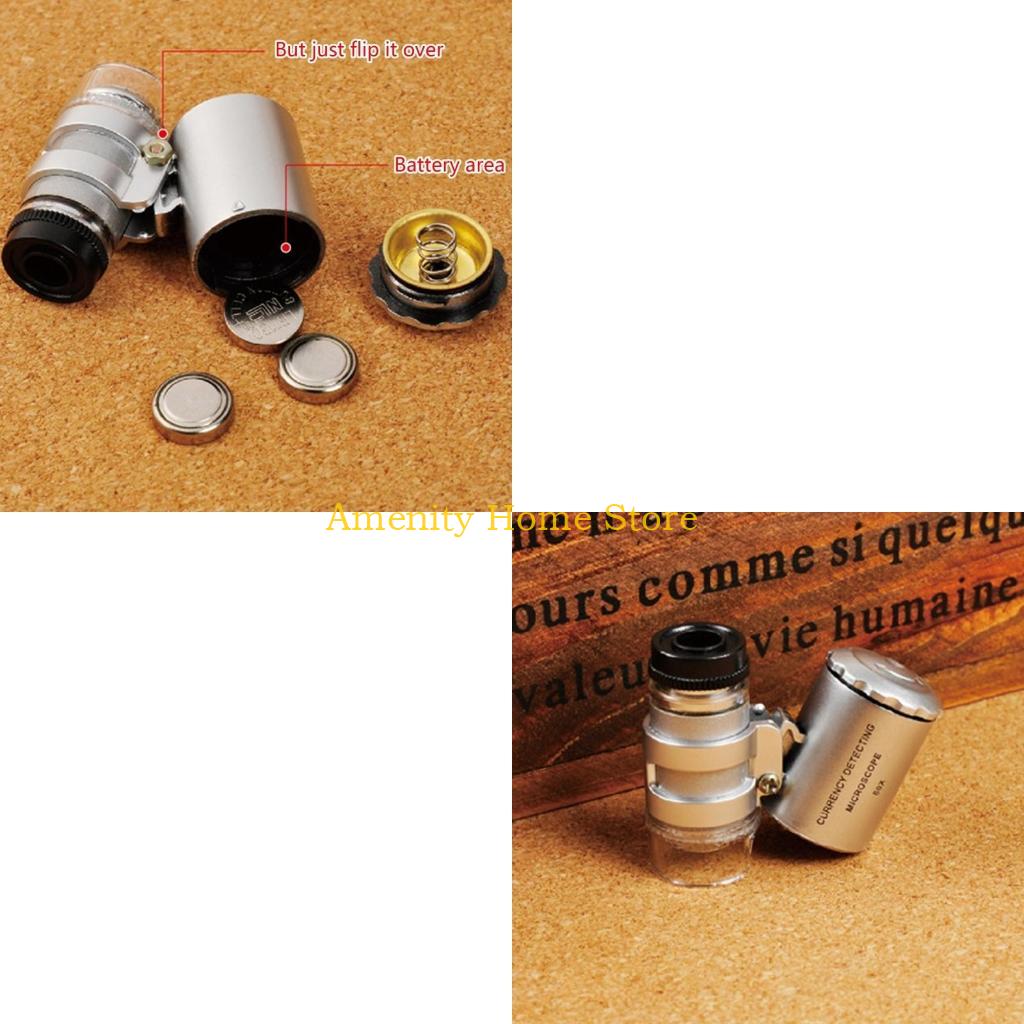 

F26C Portable Pocket Microscope with 60X Magnification LED Light & UV Light Suitable for Jewelry & Currency Observations CN