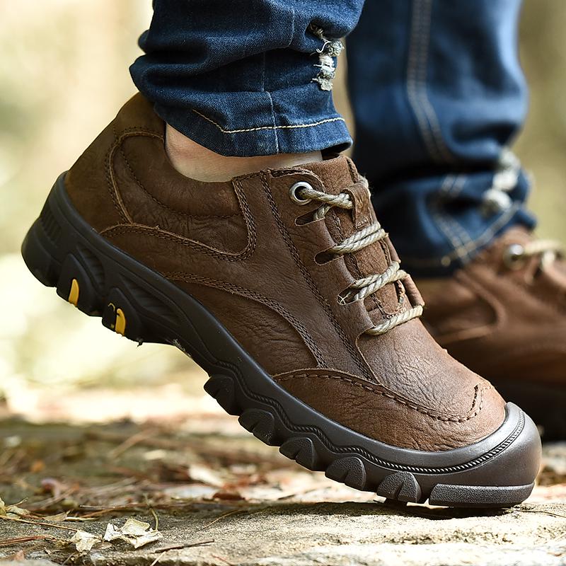Handmade Men Hiking Shoes Genuine Leather Mens Casual Shoes All-match Male Driving Shoes New Male Comfortable Walking Footwear