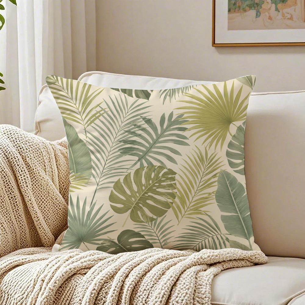 Boho Tropical Palm Monstera Leaves Pillow Case Organic Short Plush Cushion Covers Breathable Washable WrinkleResistant