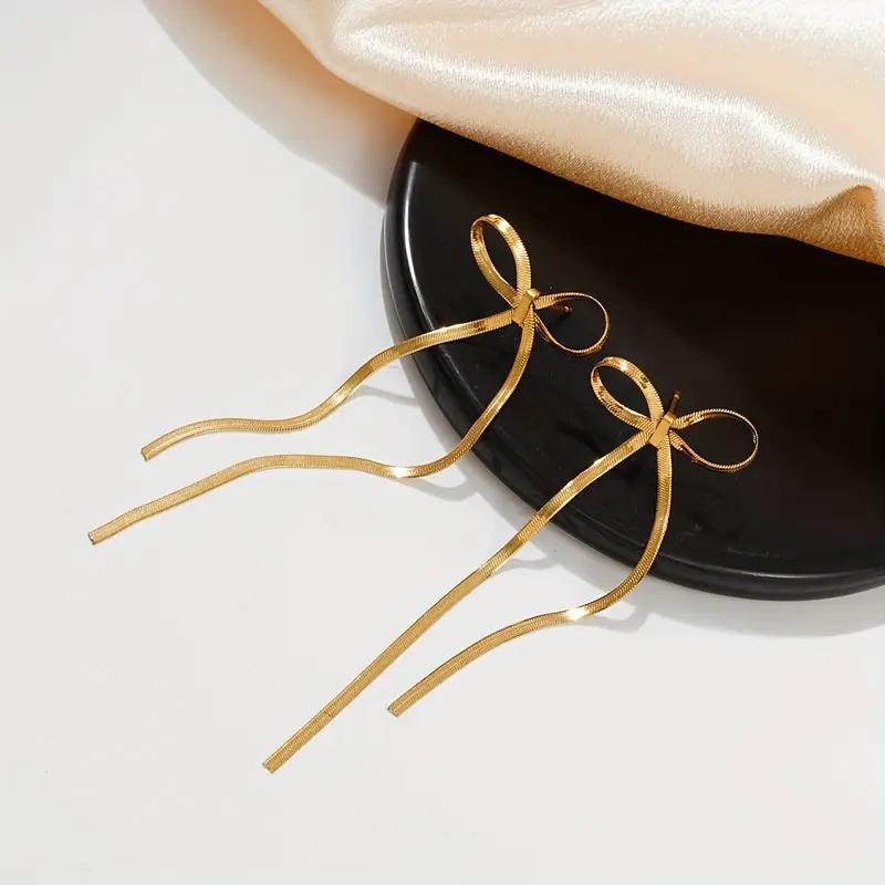 2Pcs Earrings Light Luxury Bow Earrings New Models Titanium Steel Senior Sense Europe And The United States Two Colours