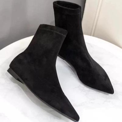 Autumn and Winter New Simple Matte Suede Flat Socks Boots Low Heel Thin Boots Temperament Pointed Short Boots