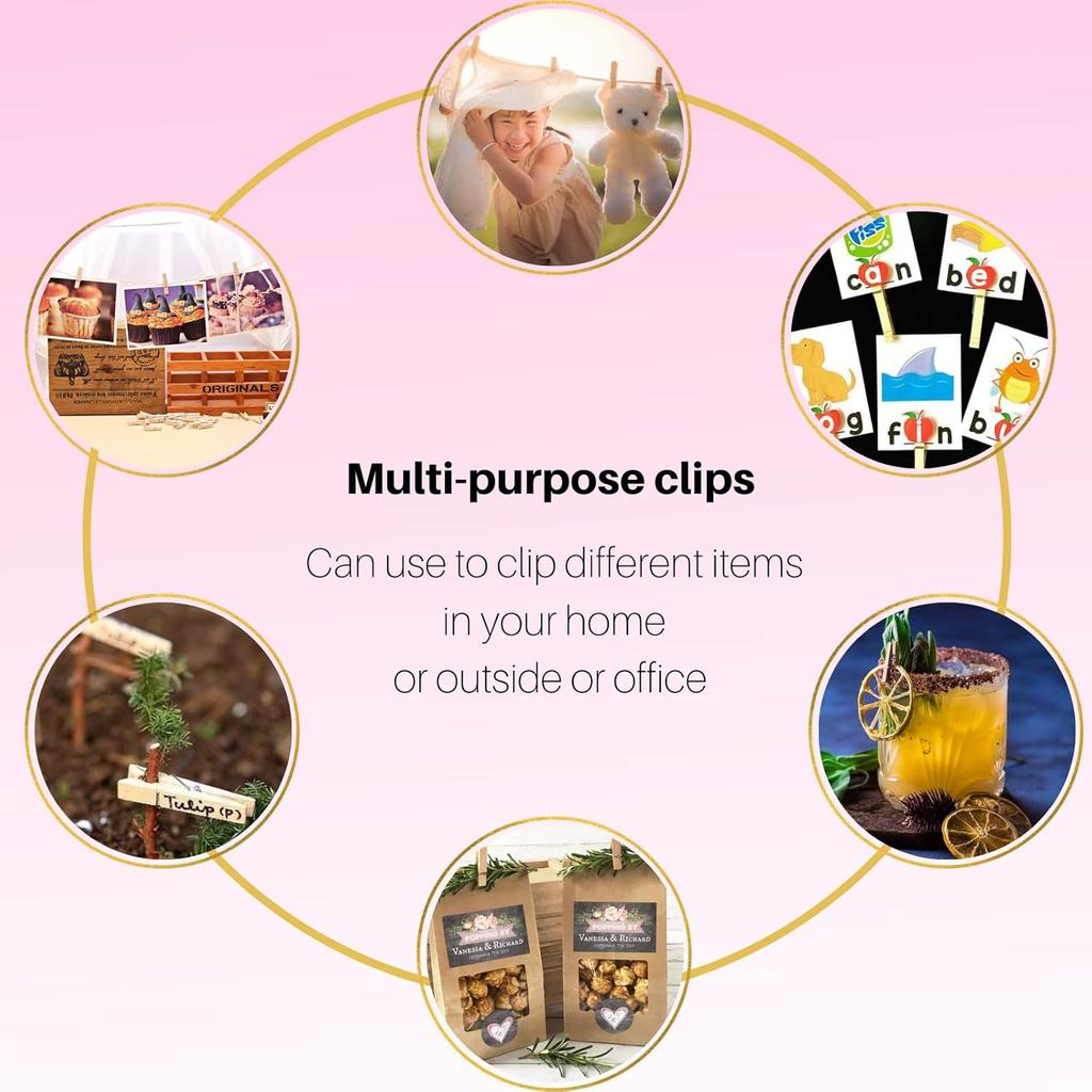 Small Clothes Pin, Mini Clothesp, 100 PCS Mini Clothes P Wooden with Storage Bag, Small Clothes P for Photos, Crafts, Hanging Clothes, Baby Shower,