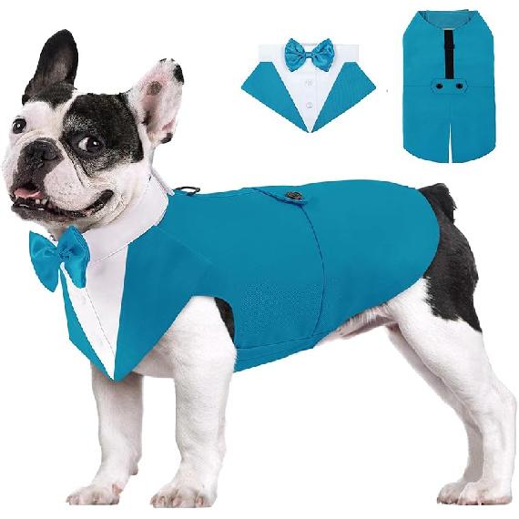 

AOFITEE Собачий смокинг Формальный костюм для собаки и набор банданы, Костюм для свадебной вечеринки для нежных собак Рубашка с галстуком-бабочкой, Смокинг для маленьких собак Костюм-наряд с Small бирюзовый