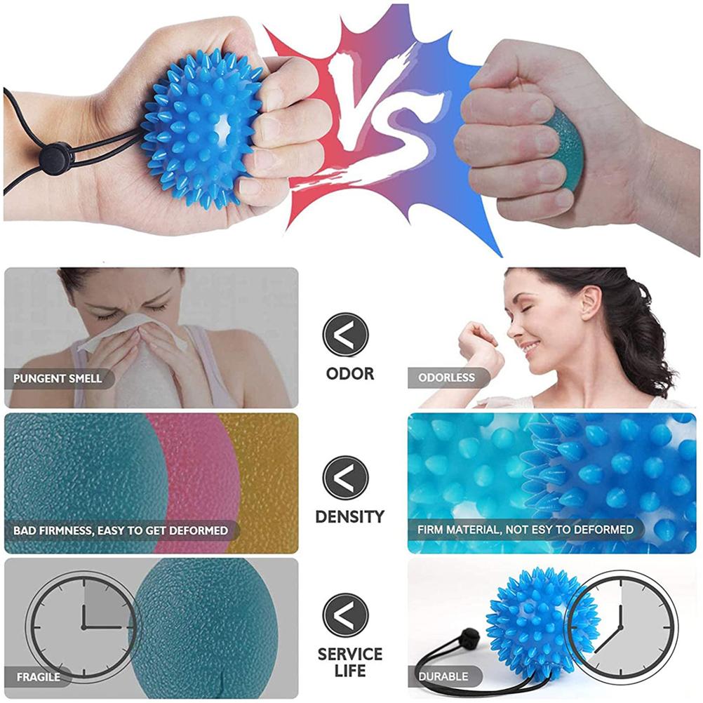 2Pcs Hand Balls for Exercise TPR Rugby Hedgehog Stress Relief Balls with Adjustable Wrist Strap for