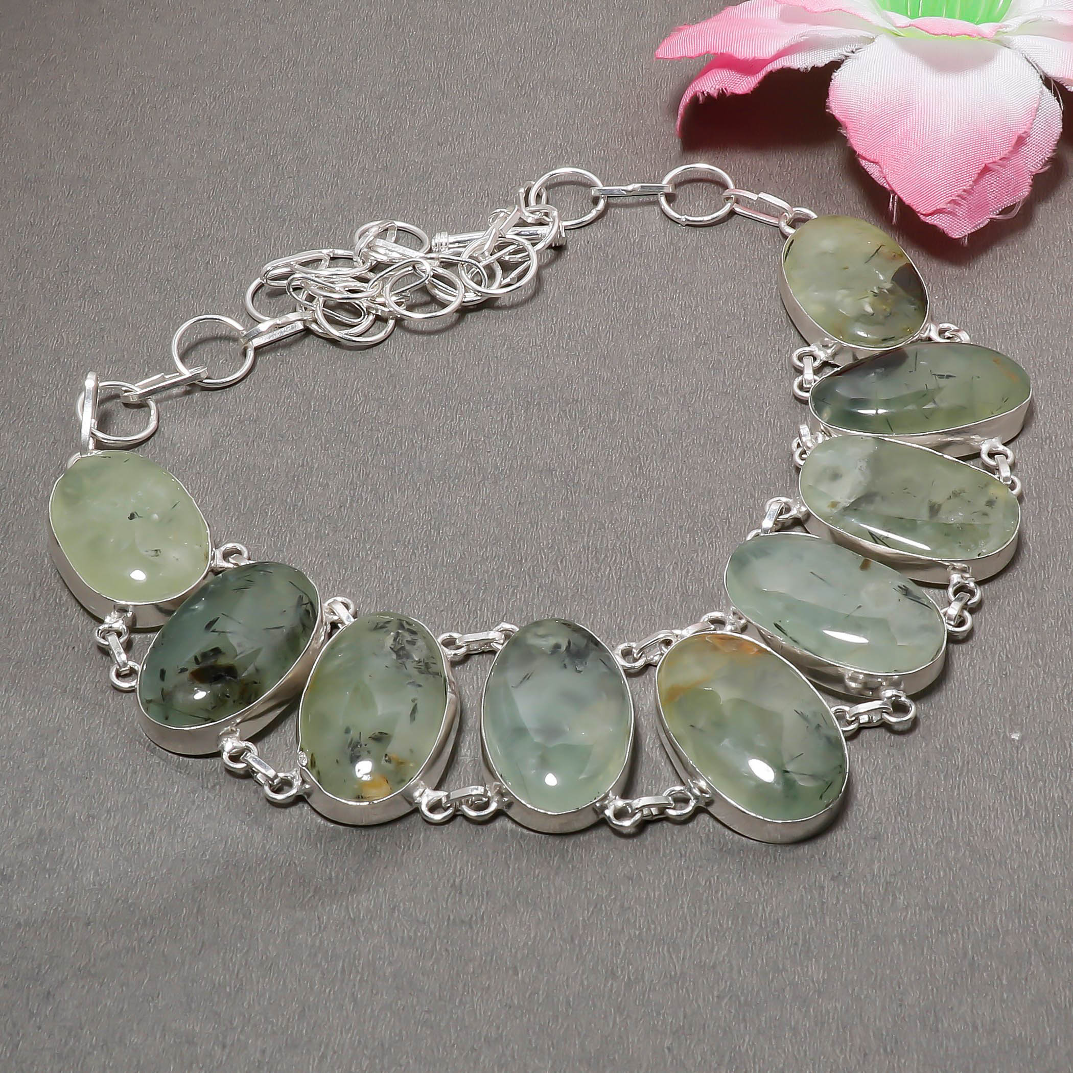 

Moss Prehnite Gemstone 925 Sterling Silver Jewelry Charm Necklace 18