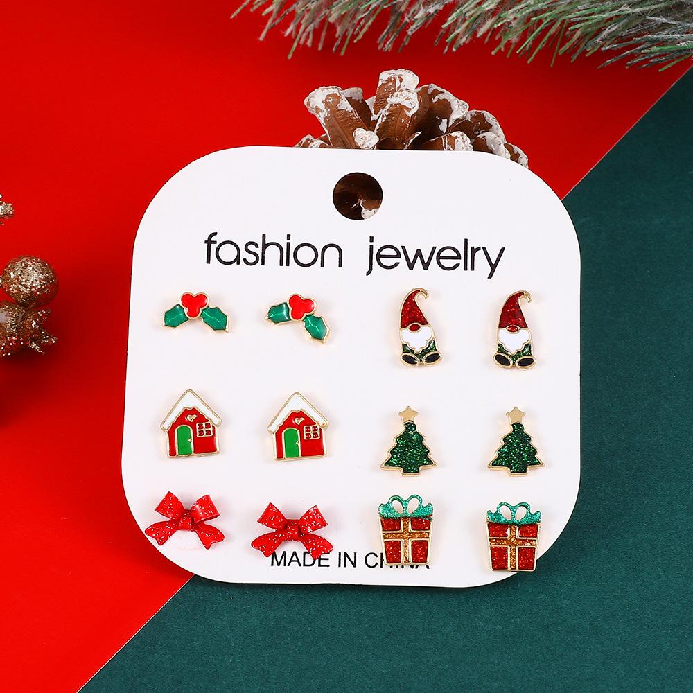 2026 new Christmas three-piece combination earrings set wholesale, creative Christmas red and green bell stud earrings