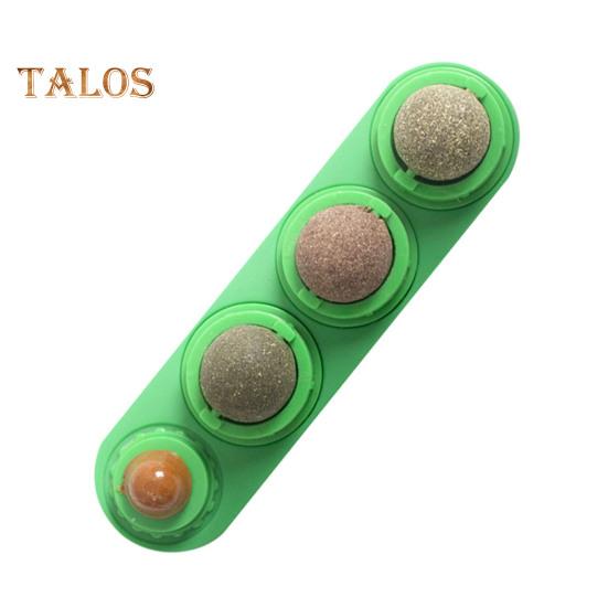 4Pcs Catnip Licking Balls Rotatable Wall Cat Edible Ball Toy with Natural Catnip Silvervine Safe Healthy Kitten Teeth Cleaning Dental Toy for Indoor