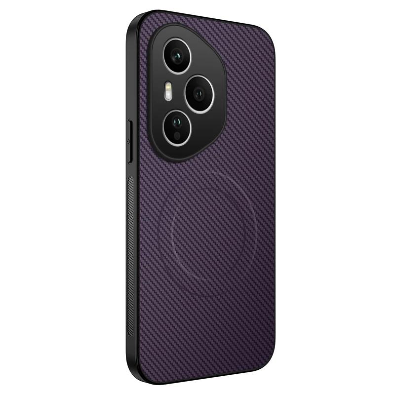 

Luxury Carbon Fiber Leather Phone Case for Honor 200 400 Pro 200 400 Lite for Magsafe Magnetic Back Shockproof Bumper Cover Case Honor 200 фиолетовый
