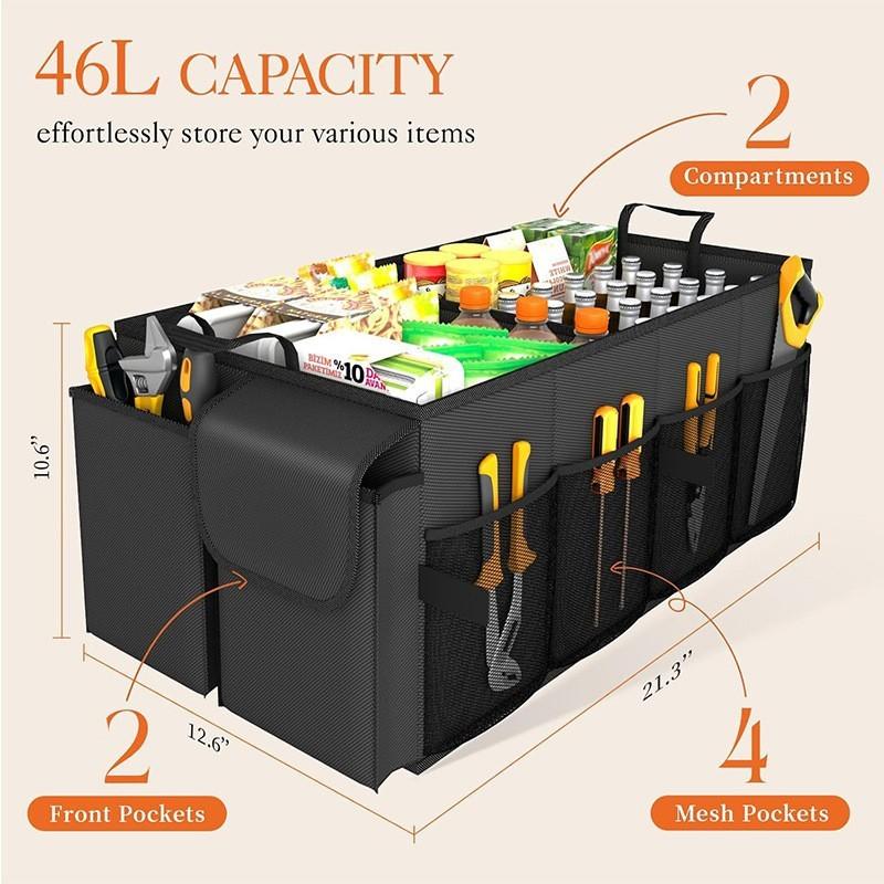46L Car Trunk Organizer Collapsible Multi Compartment Car Organizer Foldable SUV Storage Car Accessories Car Interior Storage
