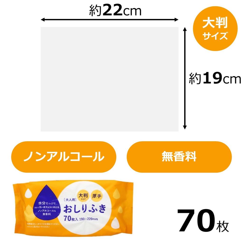 Yamato Bussan Body Wipes for 70 Approximately 19 X 22 Ideal for Disaster Preparedness and Care Adults, Sheets, Cm, Large, Thick, Alcohol-Free,