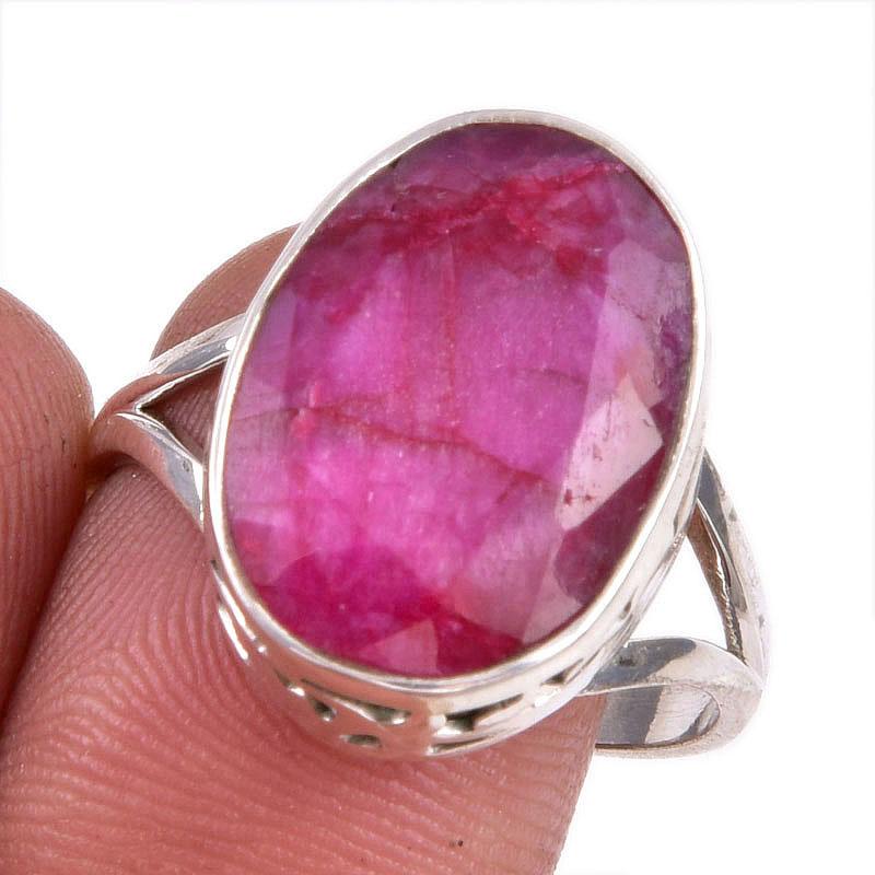 

Red Ruby(Simulated) Gemstone Handmade 925 Sterling Silver Gift Ring S.9.5 D6m32