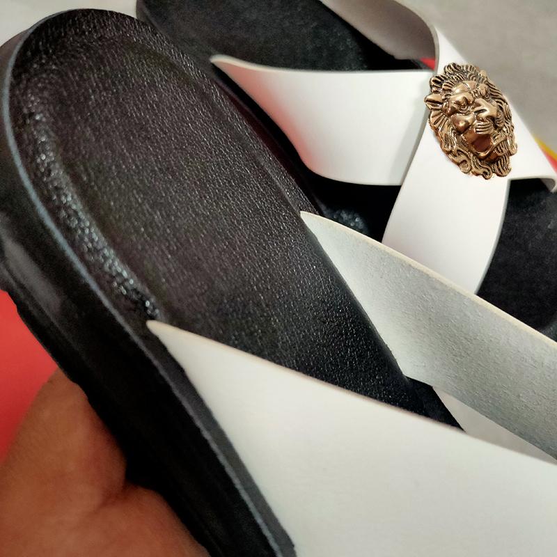 Fashion New style flip-flops for men Cowhide casual slippers  designer leather beach shoes women's Plus size 46, 47 sandals women