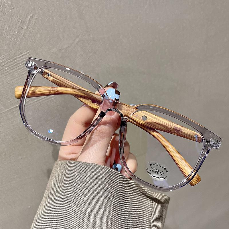 Women Fashion Glasses Frame Vintage Frames Men Retro Square Imitation Wood Grain Legs Spectacles