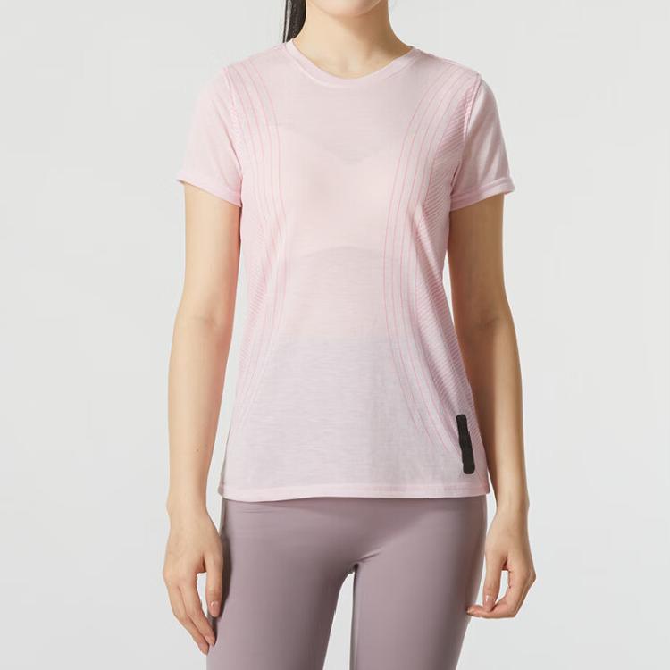 Under Armour Color Block Letter Print Training Round Neck Breathable Quick Dry Short Sleeve T-Shirt Women Tops Pink 1375270-647