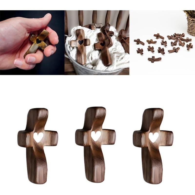 Handcrafted Wooden Cross My Heart, Wooden Cross Fidget, Wood Pocket Cross, Pocket Crosses In Bulk, Handheld Wooden Cross, Stress Relief Pocket Cross