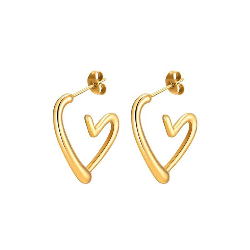 Simple individual cold irregular love stud earrings titanium steel plated 18k gold temperament niche design earrings